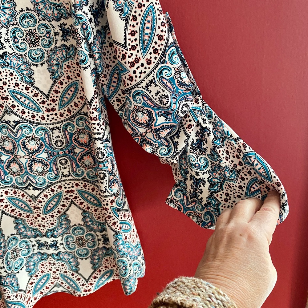 Buttoned Down Whimsical Patterned Blouse, Size M - image 5